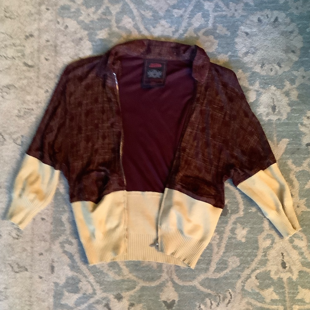 Jean Paul Gaultier Two-Tone Zip Cardigan - Burgundy and Cream